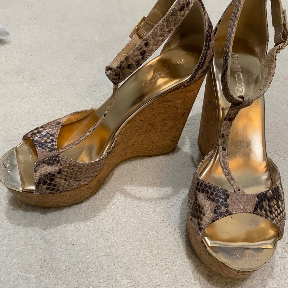 Authentic Jimmy Choo Snake Print Desert Wedges